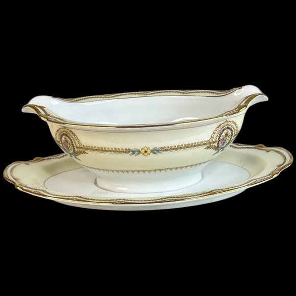 Vintage Noritake China Serena Gravy Boat With Attached Underplate Dish Floral - Picture 5 of 7